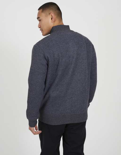 Brave Soul Funnel neck waffle knit zip through cardigan in charcoal, 2 of 4