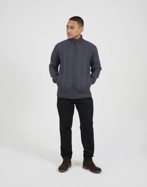 Brave Soul Funnel neck waffle knit zip through cardigan in charcoal, 3 of 4