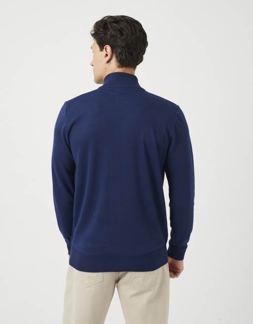 Brave Soul Funnel neck zip through knitted cardigan in dark navy, 2 of 4