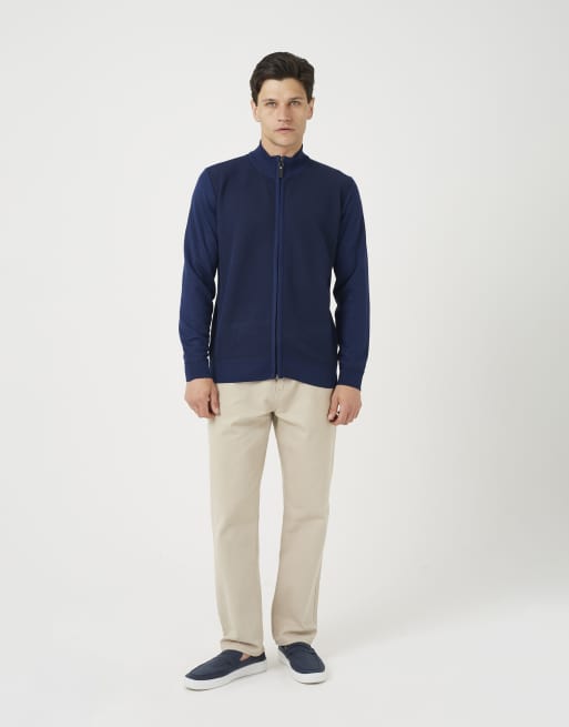 Brave Soul Funnel neck zip through knitted cardigan in dark navy, 3 of 4