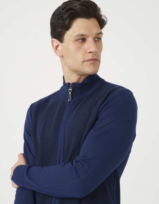 Brave Soul Funnel neck zip through knitted cardigan in dark navy, 4 of 4
