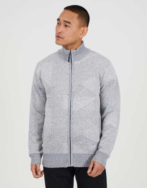 Brave Soul Funnel neck zip through knitted jumper in grey - view 1