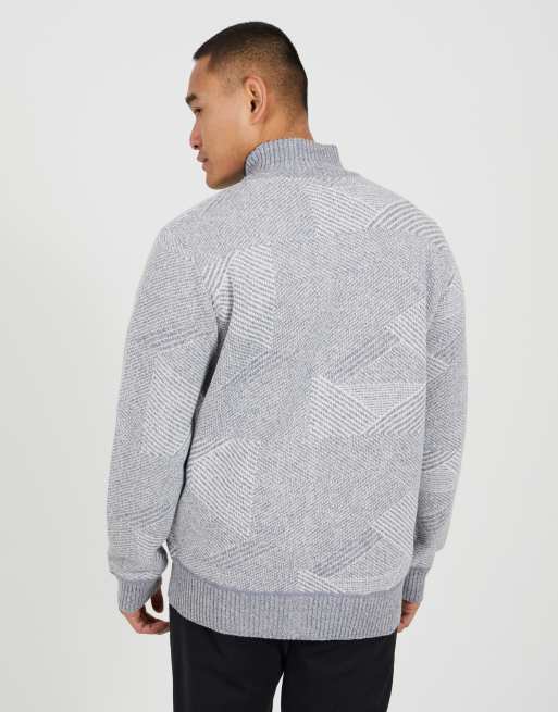 Brave Soul Funnel neck zip through knitted jumper in grey, 2 of 4