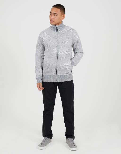 Brave Soul Funnel neck zip through knitted jumper in grey, 3 of 4