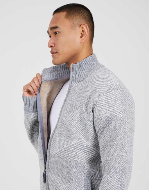 Brave Soul Funnel neck zip through knitted jumper in grey, 4 of 4