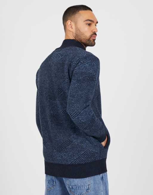 Brave Soul Funnel neck zip through knitted jumper in navy, 2 of 4