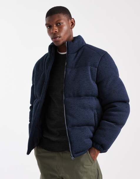 Brave Soul funnel neck zip through puffer in navy - view 1