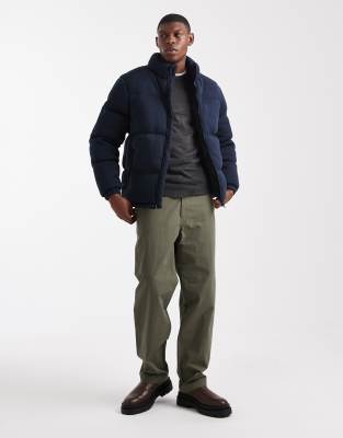 Brave Soul Funnel Neck Zip Through Puffer In Blue