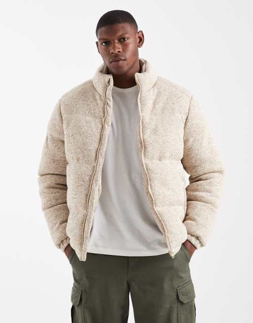 Brave Soul funnel neck zip through puffer in stone