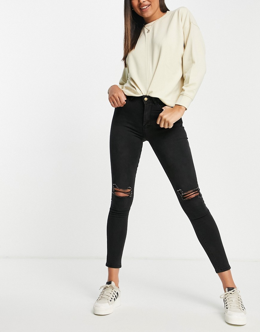 Brave Soul Gala ripped skinny jeans in washed black