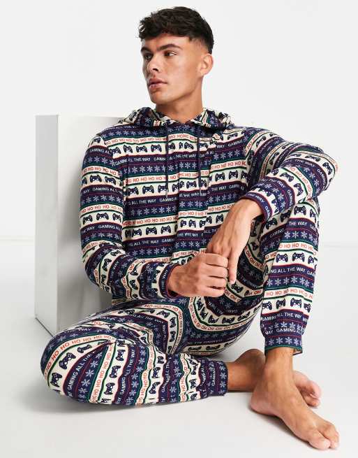 Brave Soul gaming fairisle all in one in ecru and red multi