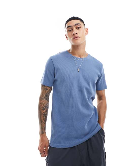 Brave Soul - Gebreid T-shirt met wafelstructuur in coronet blauw