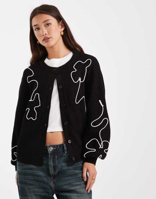 Brave Soul - Gebreid vest met ronde hals en contrasterend geborduurd detail in zwart