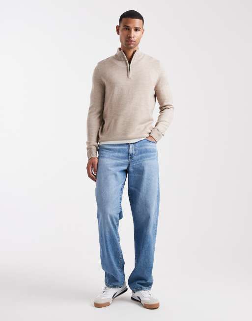 Brave Soul - Gebreide trui met kwartrits in beige, 2 van 5