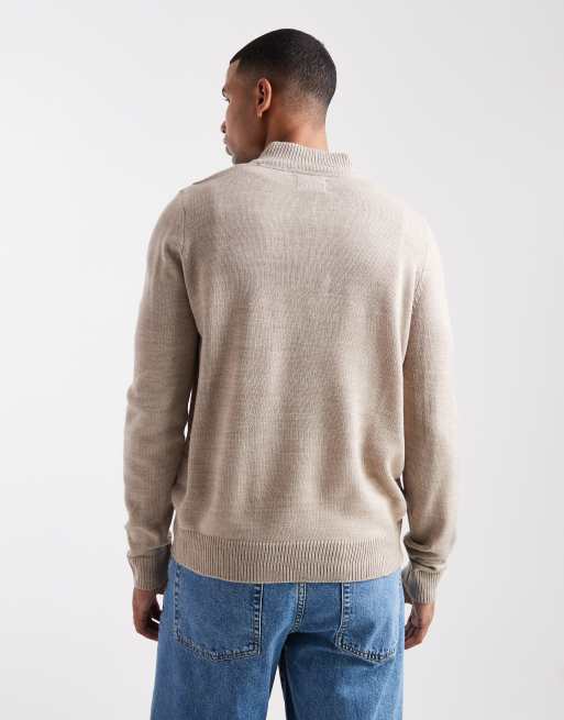 Brave Soul - Gebreide trui met kwartrits in beige, 3 van 5