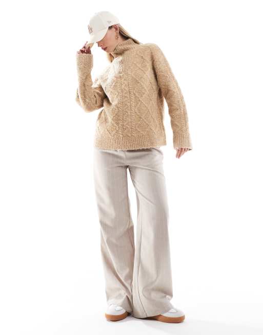 Brave Soul - Gebreide trui met textuur en korte rits in camel, 3 van 4