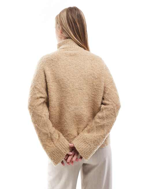 Brave Soul - Gebreide trui met textuur en korte rits in camel, 4 van 4