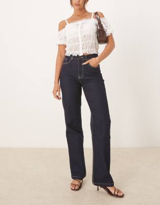 Gerade geschnittene Jeans in Indigoblau mit hohem Bund-Marineblau Marineblau 44