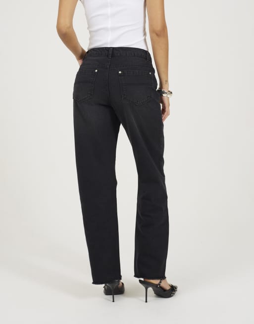 Brave Soul – Gerade geschnittene Jeans in Schwarz mit mittelhohem Bund, 3 von 4