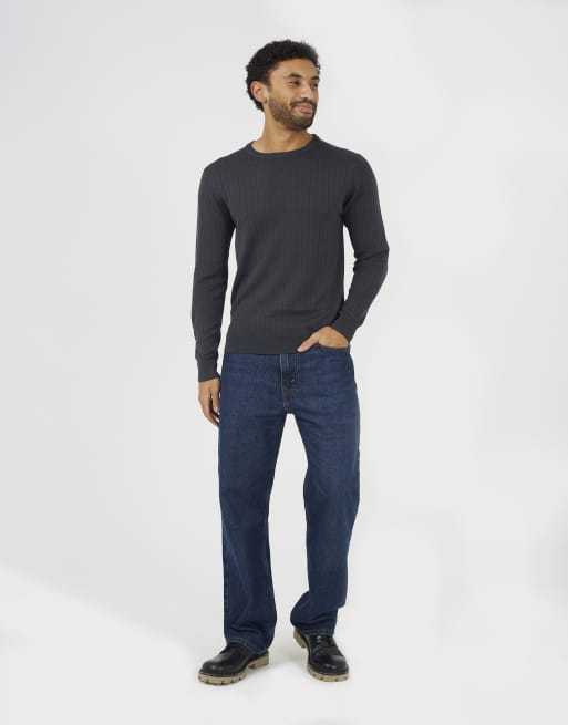 Brave Soul gerippter Pullover mit Rundhalsausschnitt in Marineblau, 3 von 4