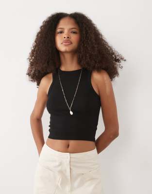 Geripptes Cropped-Trägertop in Schwarz Schwarz XL