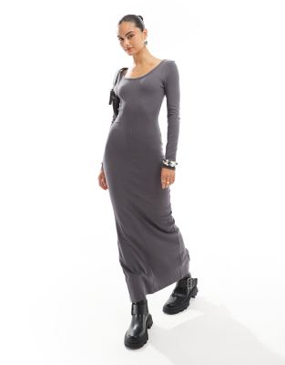 Brave Soul - Geripptes Jersey-Kleid in Schiefergrau