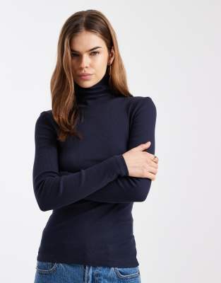 Brave Soul - Geripptes, langärmliges Rollkragenoberteil in Marineblau