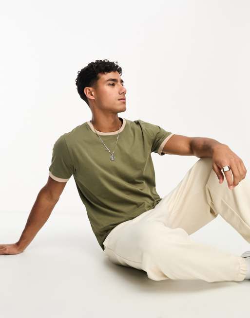 Brave Soul – Geripptes Oversize-T-Shirt in Efeugrün