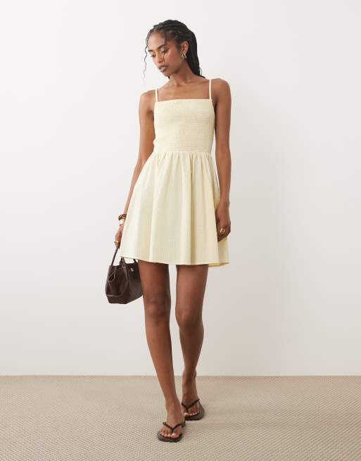 Brave Soul – Gesmoktes Mini-Sommerkleid in Buttermilchgelb, 2 von 4