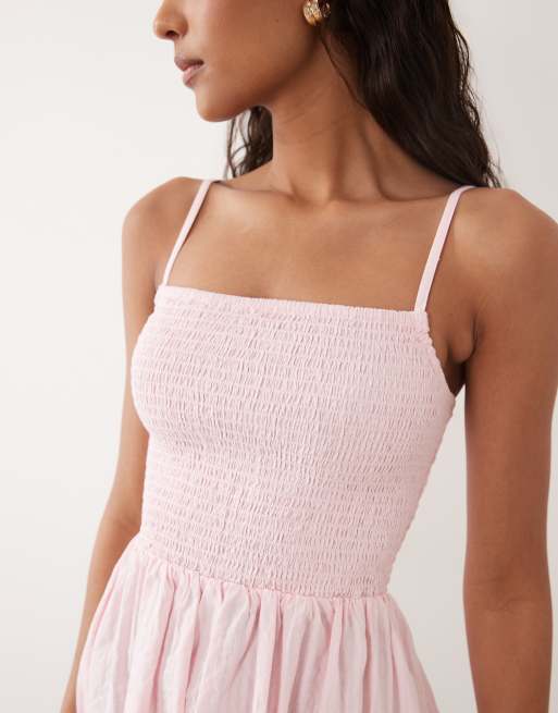 Brave Soul – Gesmoktes Mini-Sommerkleid in Kaugummirosa, 3 von 4