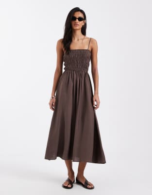 Brave Soul - Gesmoktes Sommerkleid in Braun mit Riemchenträgern-Brown