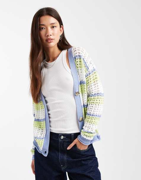 Brave Soul - Gestreept open gebreid vest in blauw - view 1