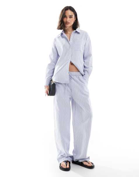 Brave Soul - Gestreepte co-ord set in blauw en wit - view 1