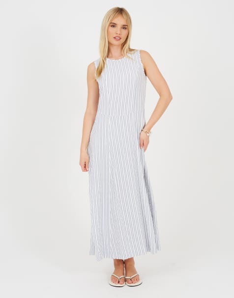 Brave Soul gestreepte mouwloze maxi jurk in crème - view 1