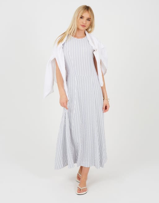 Brave Soul gestreepte mouwloze maxi jurk in crème, 3 van 4