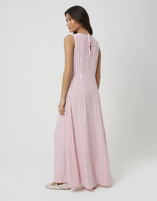Brave Soul gestreepte mouwloze maxi jurk in rood, 2 van 3