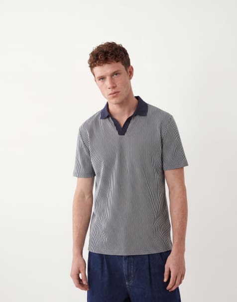 Brave Soul - Gestreepte polotop met korte mouwen in marineblauw en ecru - view 1