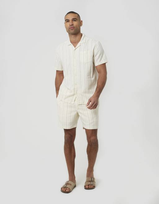 Brave Soul - Gestreepte short in crème, 3 van 4