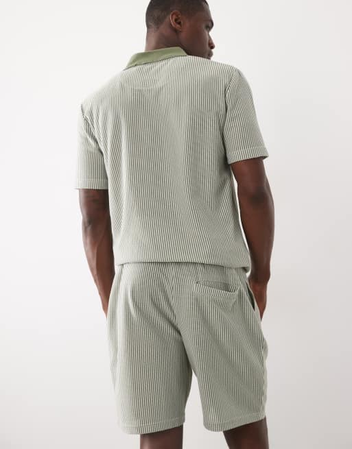 Brave Soul - Gestreepte short met textuur in saliegroen, deel van co-ord set, 2 van 5