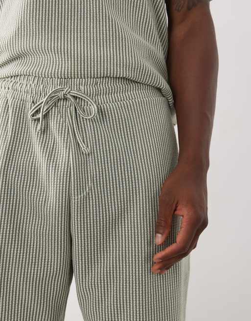 Brave Soul - Gestreepte short met textuur in saliegroen, deel van co-ord set, 5 van 5