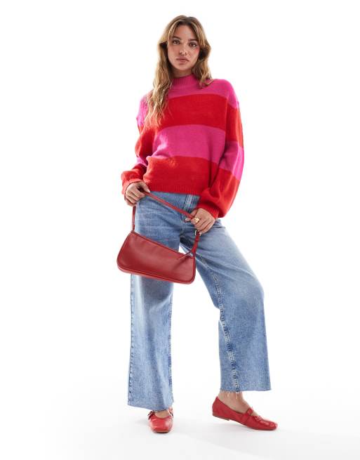 Brave Soul - Gestreepte trui met ronde hals in roze en rood