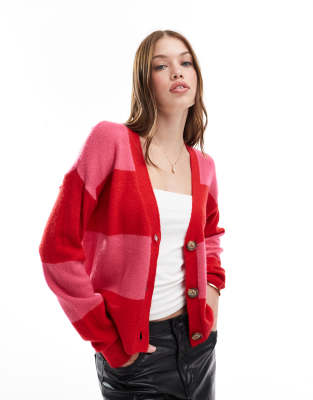 Brave Soul - Gestreifte Strickjacke in Rot und Rosa