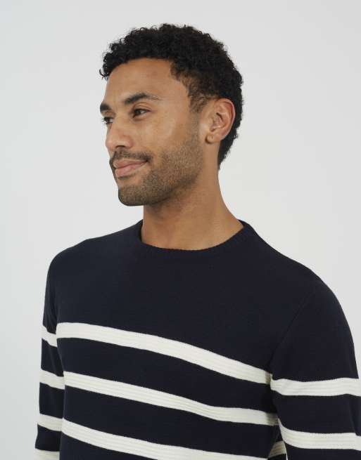 Brave Soul gestreifter Pullover mit Rundhalsausschnitt in Marineblau, 4 von 4