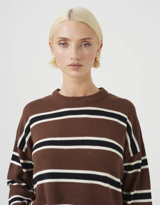 Brave Soul gestreifter Strickpullover in Braun, 4 von 4