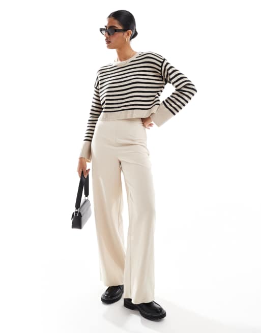 Brave Soul – Gestreifter Strickpullover in neutralem Farbton mit U-Ausschnitt
