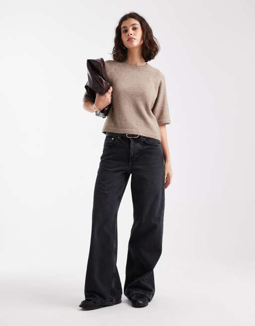 Brave Soul – Gestricktes T-Shirt in Nerzbeige mit Rundhalsausschnitt, 2 von 4