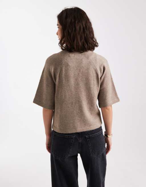 Brave Soul – Gestricktes T-Shirt in Nerzbeige mit Rundhalsausschnitt, 4 von 4