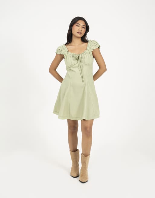 Brave Soul gewebtes Minikleid mit Kappärmeln und Einsätzen in Hellgrün, 3 von 4