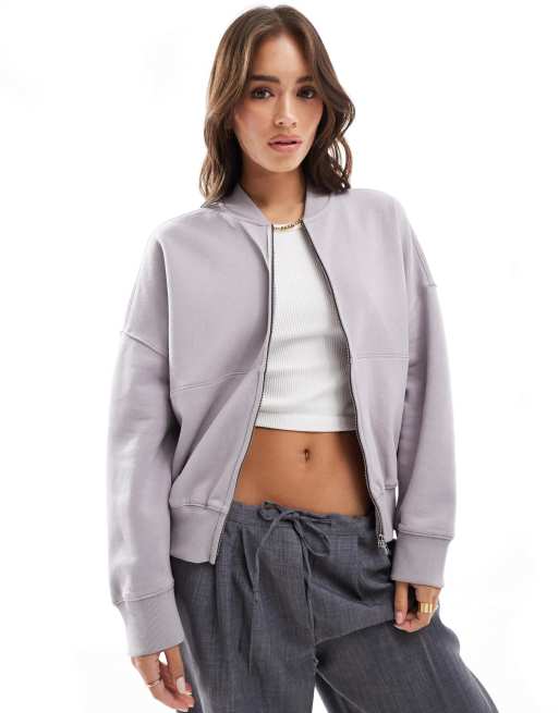 Brave Soul - Giacca sportiva a maniche lunghe color malva con zip sul davanti