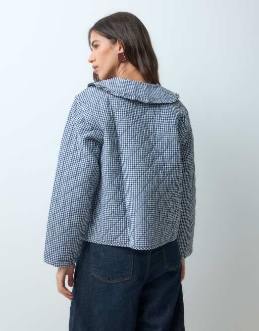 Brave Soul giacca trapuntata con chiusura frontale a laccetti e colletto oversize in blu navy, 4 di 4